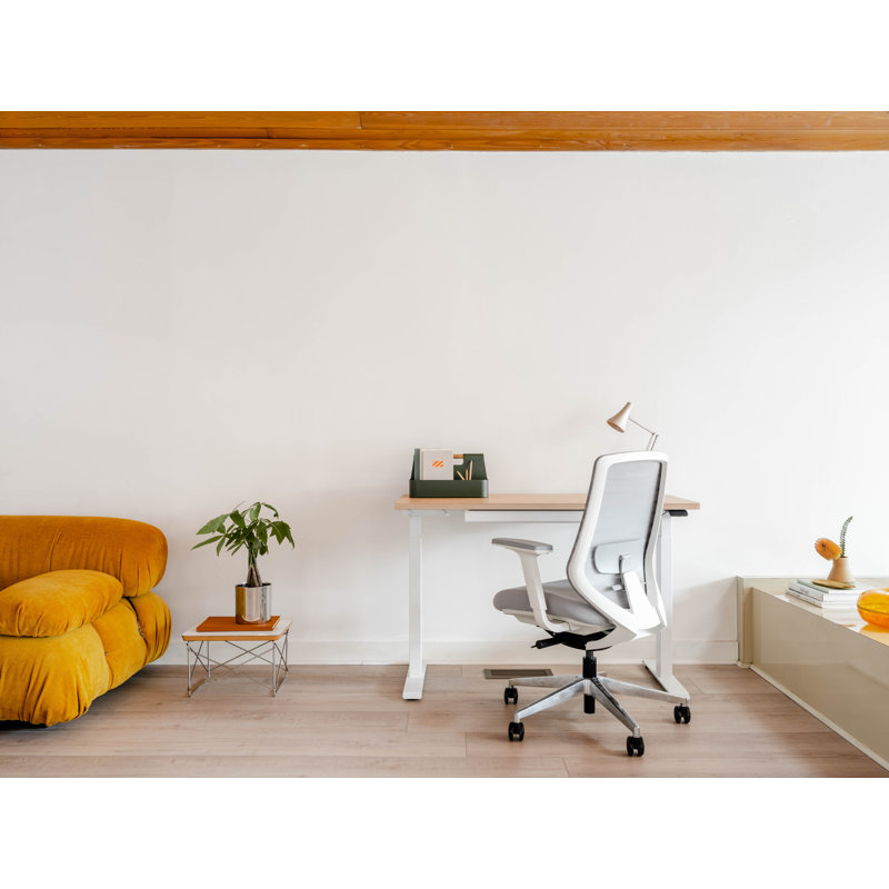 Duo Standing Desk, White, Woodgrain, 47.3" H x 48" W x 24" D