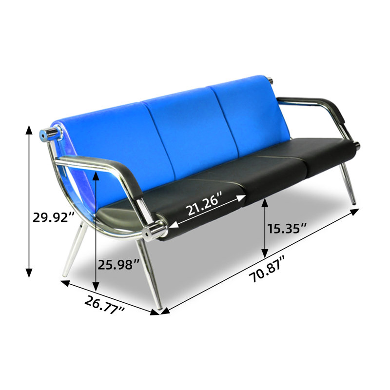 Reception Sofa with Metal Frame, Blue/Black