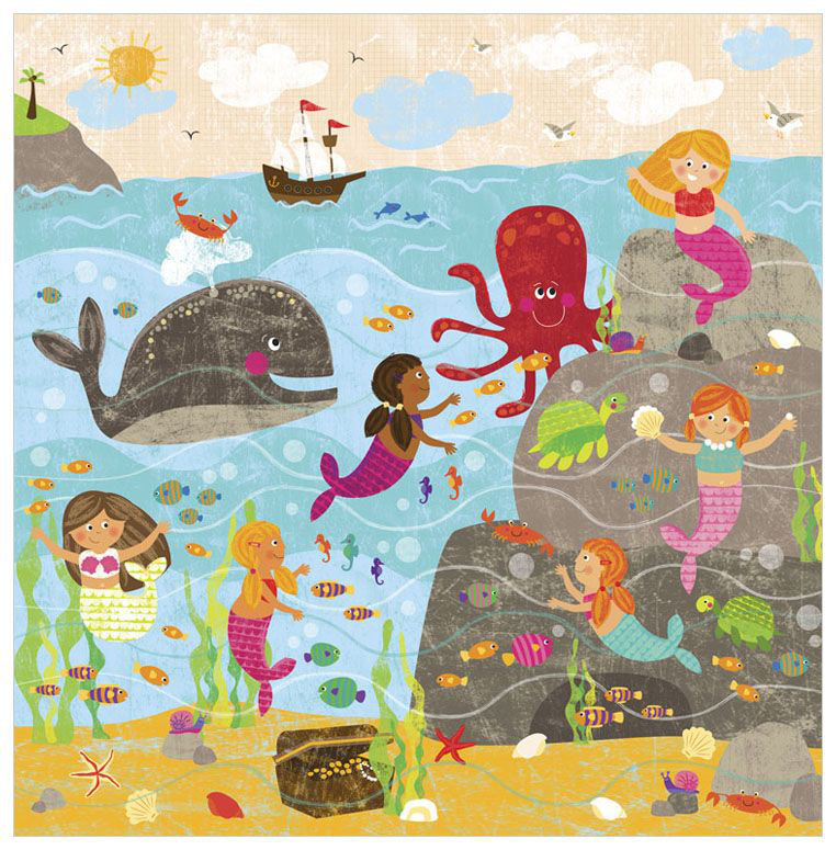 «Mermaid Mingle and Play», art sur toile, H 21 po x L 21 po x l 1,25 po