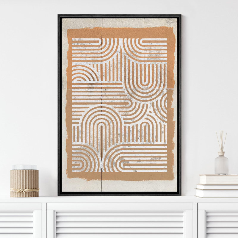 «Geometric Line», motifs de lignes géométriques rétro en beige et blanc, Noir, H 24 po x l 16 po