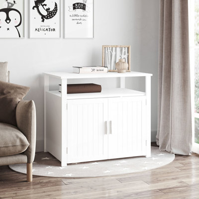 Cat Litter Box Enclosure Furniture With Adjustable Partition, Cat Washroom, End Table With Open Shelf