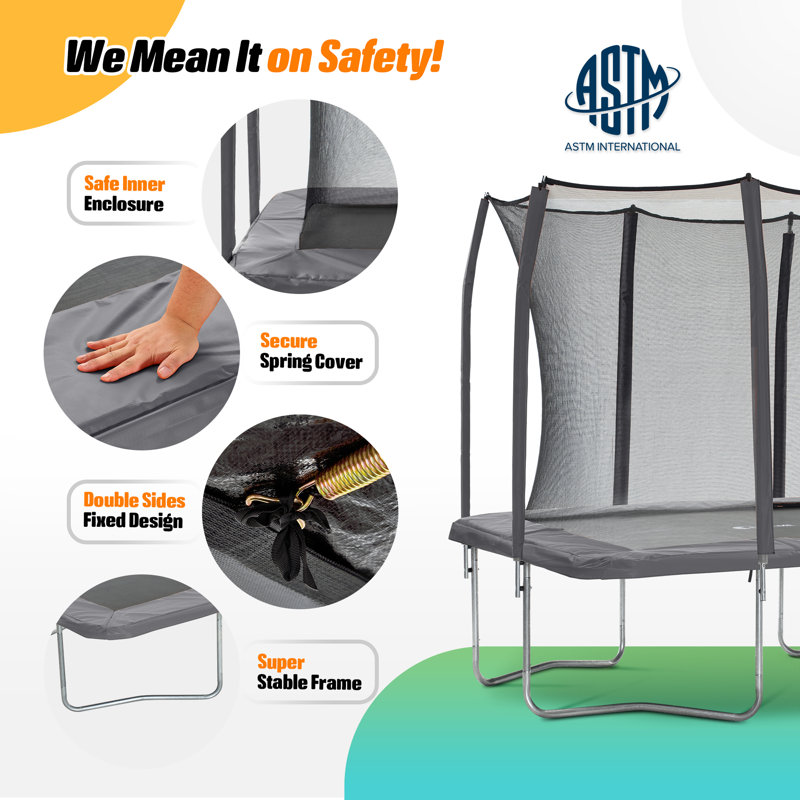 8' x 12' Rectangle Backyard Trampoline with Safety Enclosure, Gray