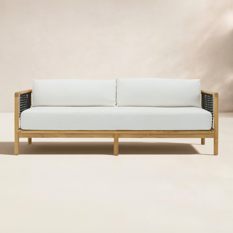 Reel Collection 82'' Wide Reversible Teak Patio Sofa with Sunbrella® Cushions, Sunbrella Nurture White