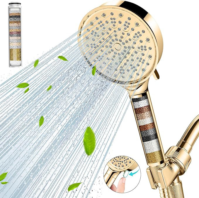 Filtered Shower Head with Handheld, High Pressure 6 Spray Mode Showerhead with Filters, Water Softener Filters Beads for Hard Water - Remove Chlorine - Reduces Dry Itchy Skin