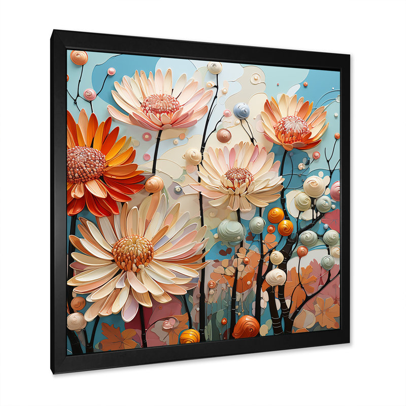 " Soft Elegance Mums Flowers II ", 36" H x 36" W x 1.5" D, Black Single Picture Framed