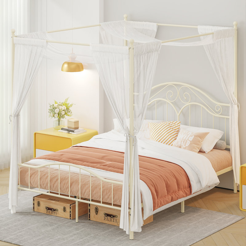 Turkay Metal Canopy Bed Frame, Beige