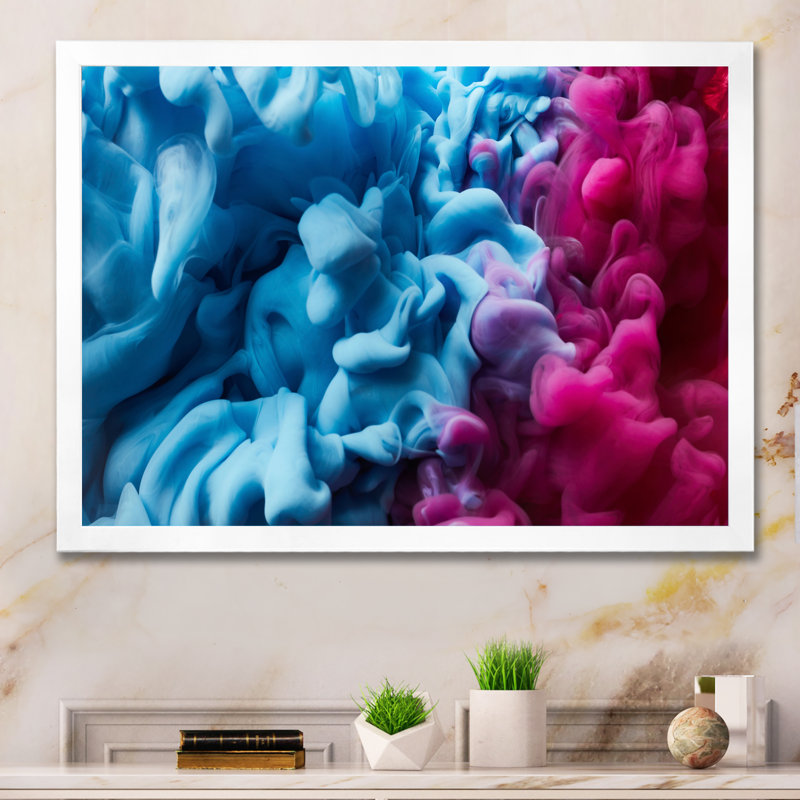 Encre bleue et rose liquide, reproduction sur toile flottante, H 8 po x l 12 po x P 1 po, Cadre photo blanc
