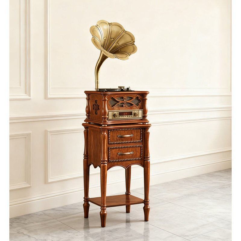 Phonographe American Vintage en bois massif: platine et haut-parleur rétro pour le salon
