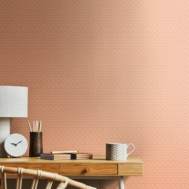 Ditsy Diamond - Blush 10m Wallpaper, Orange Geometric