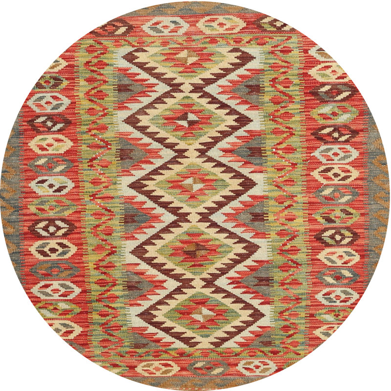 Tapis de zone orange/brun/crème contemporaine, Rond 3 pi