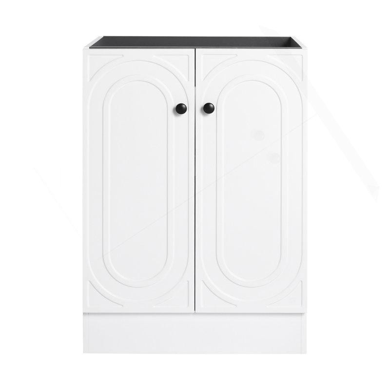 Meuble-lavabo autoportant 24 po et 2 portes d'armoire à fermeture en douceur (emballage KD) - sans le lavabo, Blanc, Noir