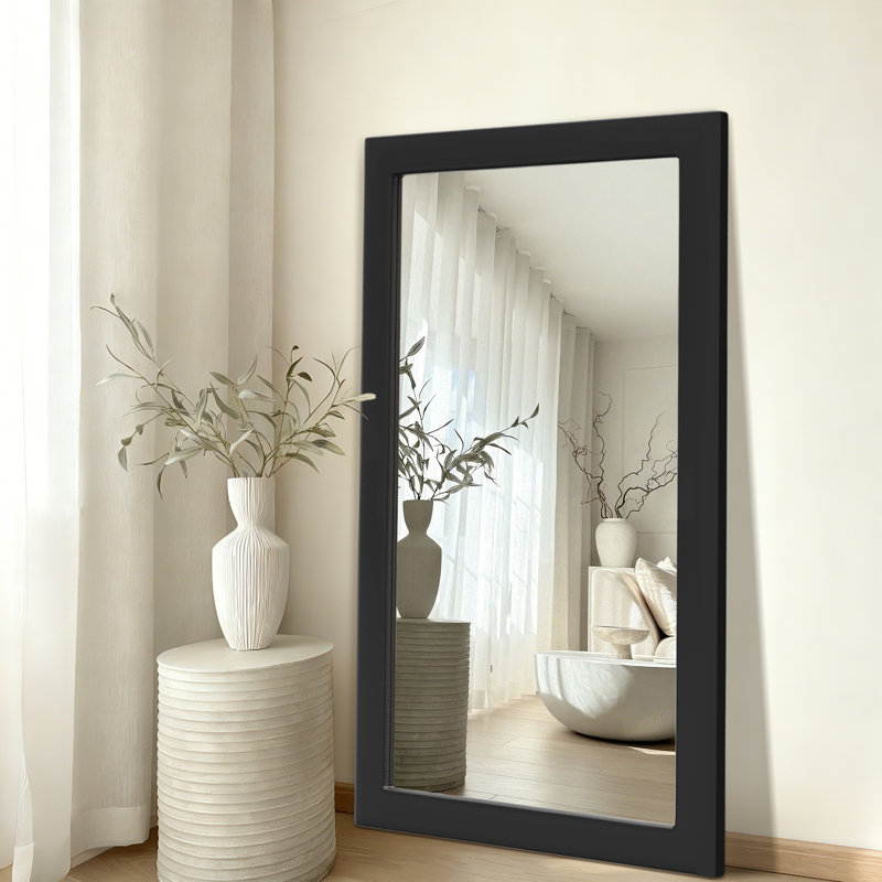 Wooden Frame Flat Mirror, 71" x 32", Black