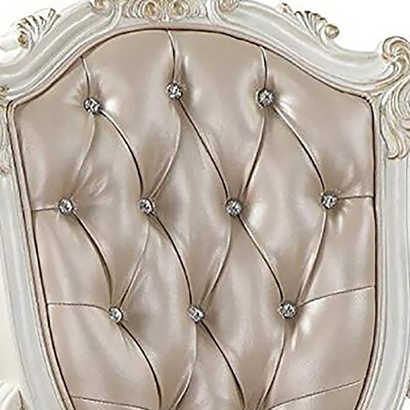 Chaise avec accoudoirs touffetée rose et perle (ensemble de 2) Chaise à motif floral en bois blanc