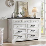 Osasumwen 52"W Farmhouse 9 Drawer Dresser, Wood Chest of Drawers With Anti-Tip Design for Bedroom