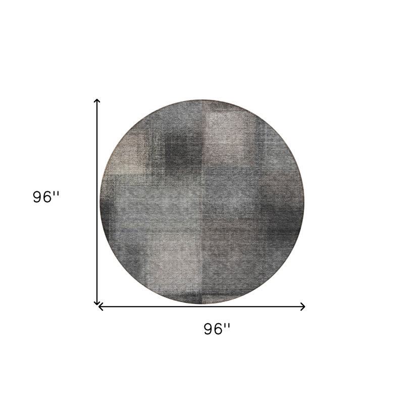 Tapis d'intérieur rond lavable abstrait gris anthracite 8 pi