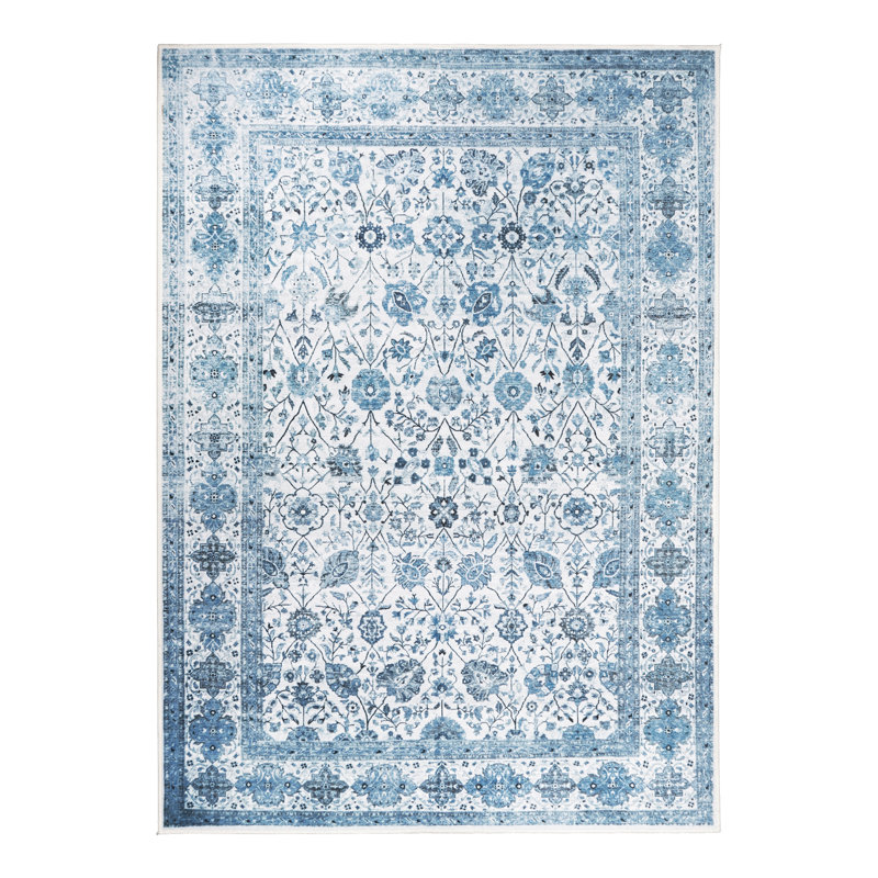 Tapis avec envers antidérapant Lerik Blue, Rectangle 5 pi x 7 pi