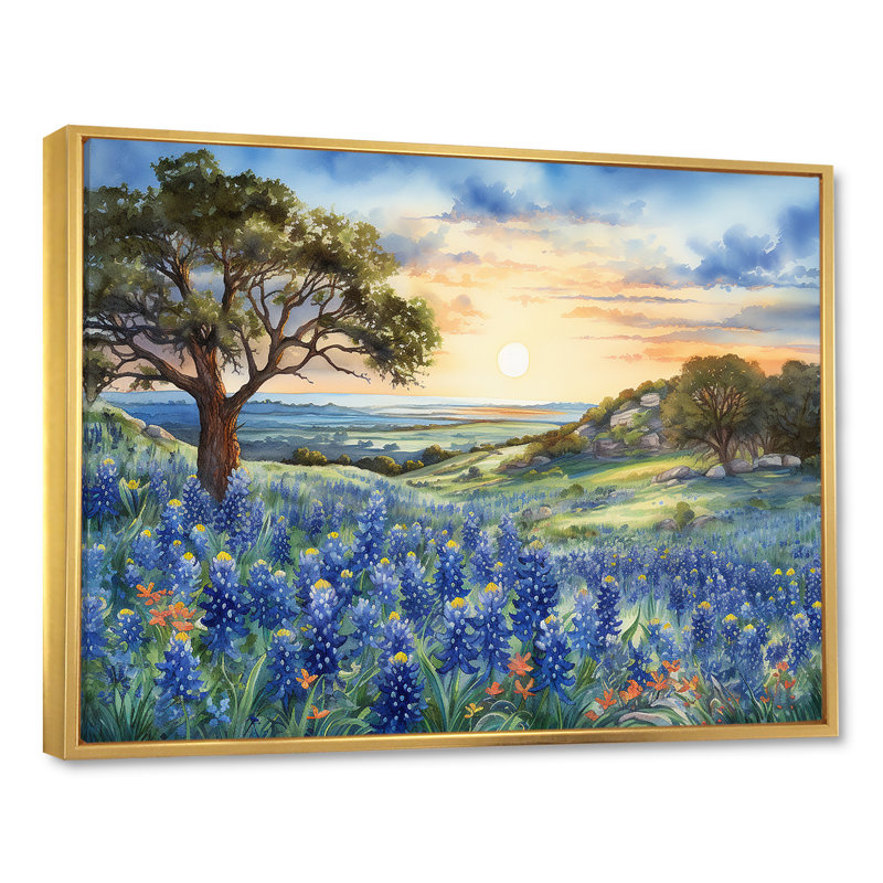 Coucher de soleil sur les Bonnets bleus - Blue Bonnets, reproductions d'art mural FL107190, H 30 po x l 40 po x P 1,5 po
