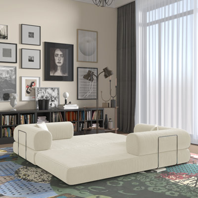 Canapé-lit convertible moderne pliable (avec 2 coussins décoratifs) Jairden Corduroy Boneless 3-en-1