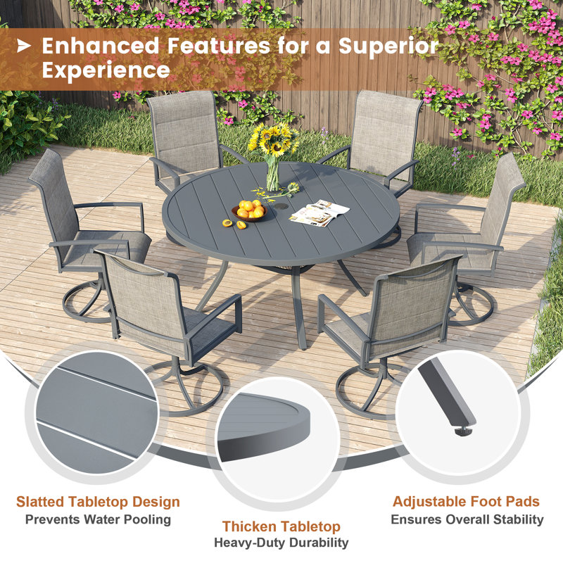 50“ Round Patio Dining Table, Gray