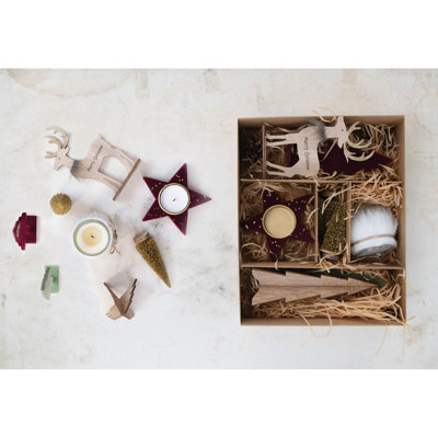 Candle Garden Kit With Bottle Brush Trees, Tealights, Pinecones And Wood Figures