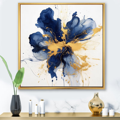 Dark Blue and Gold Strokes I - Fractals Framed Wall Decor