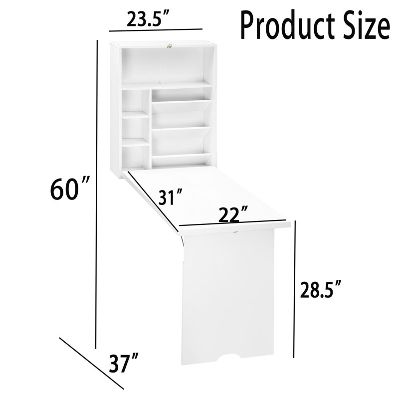 Bureau convertible mural pliable, bureau flottant avec tablette de rangement