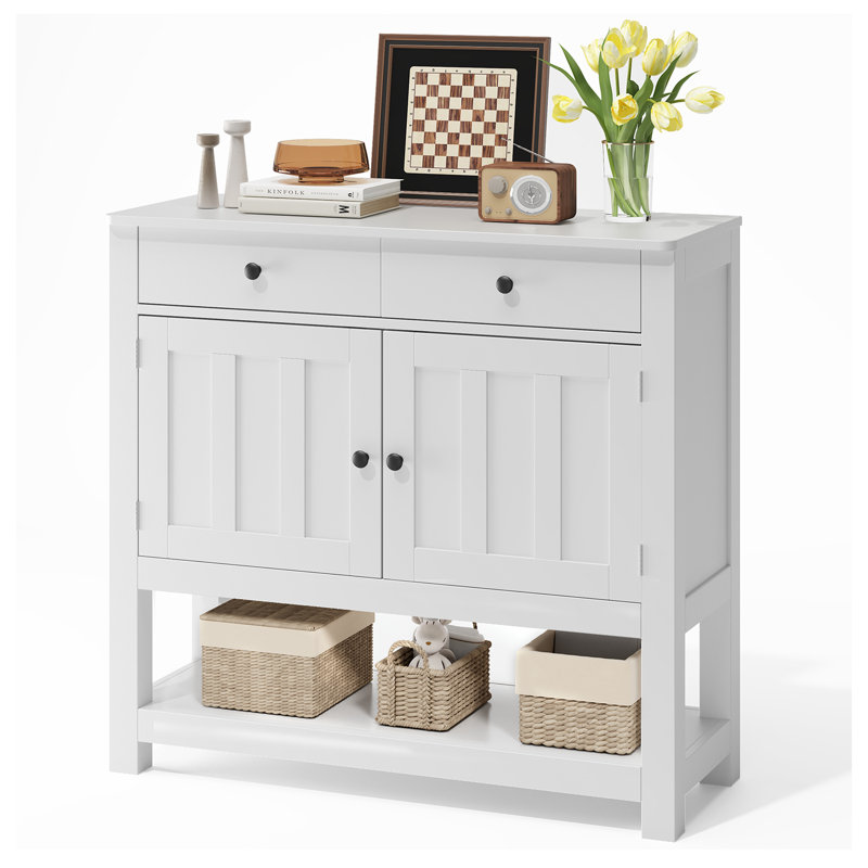 Farmhouse Accent Chest – Solid Wood Corner Cabinet with Drawers & Shelves for Living Room, White