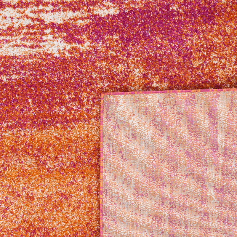 Ivory and Orange Abstract Square Synthetic Area Rug