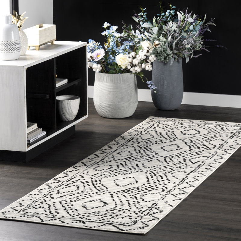 Catoosa Moroccan Power Loom Performance Ivory Rug, Runner 2'8" x 8'