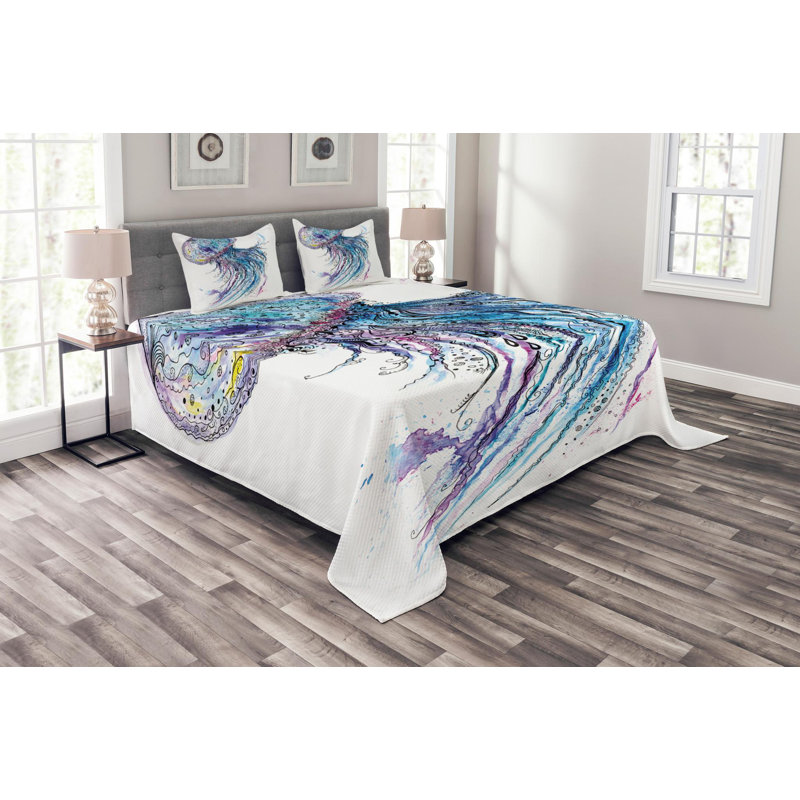 Modern & Contemporary Polyester Abstract Coverlet, King Coverlet + 2 Shams
