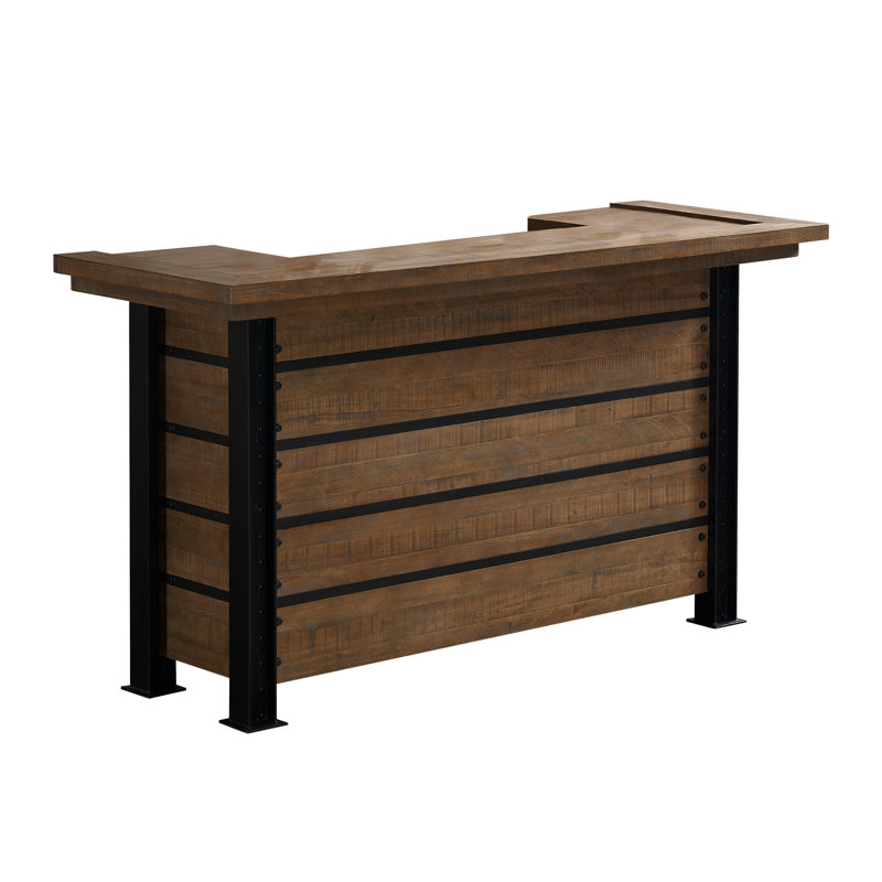 Industrial Reclaimed Wood and Metal Home Bar with Stone Surface