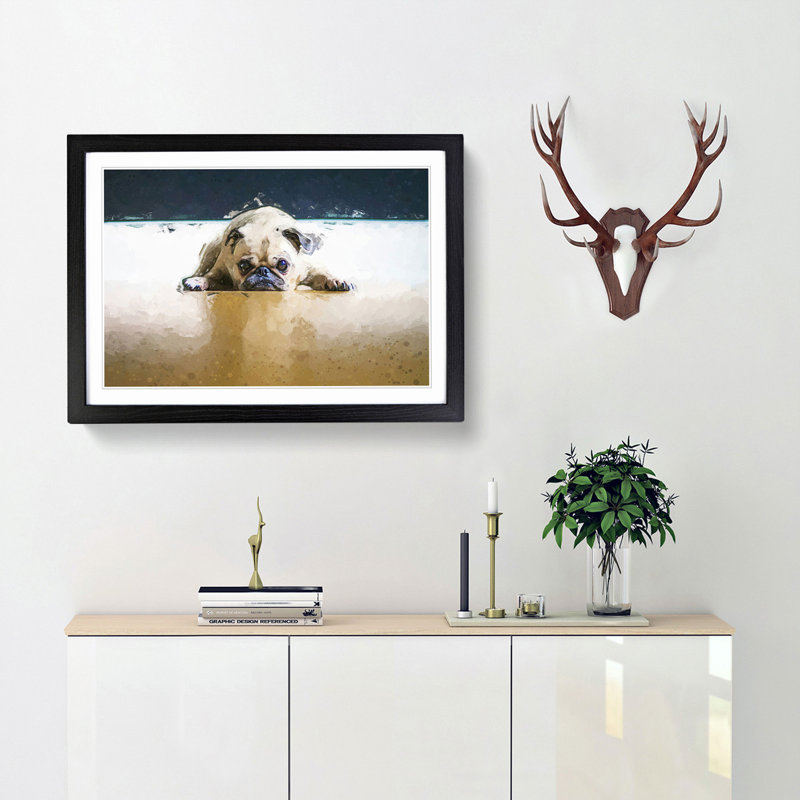 Fawn Pug Dog - Picture Frame Graphic Art Print, 35cm H x 50cm W x 2cm D, Black