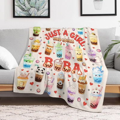 Boba Tea Blanket Just A Girl Who Loves Boba Soft Cozy Throw Blanket Kawaii Bubble Tea Gift for Women Bed Couch Sofa 50"X60"