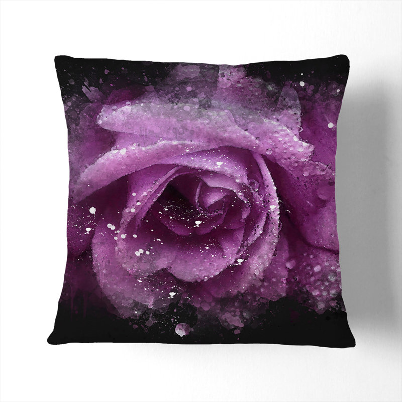 Rose Flower Vol.1 Paint Splash Scatter Cushion, 40cm H x 40cm W x 15cm D, Black