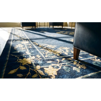 Tapis antique en laine noué à la main bleu ivoire beige crème blanc rectangulaire des années 1920