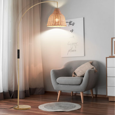 72.44" Arc Rattan Floor Lamp with Remote Control 