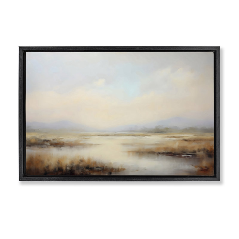 Misty Wetlands Landscape Floating Frame, design by LSR Creative Studio, 17" H x 25" W, Jet Black Floater Frame