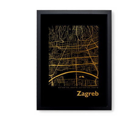 Zagreb Map - Single Picture Frame Print