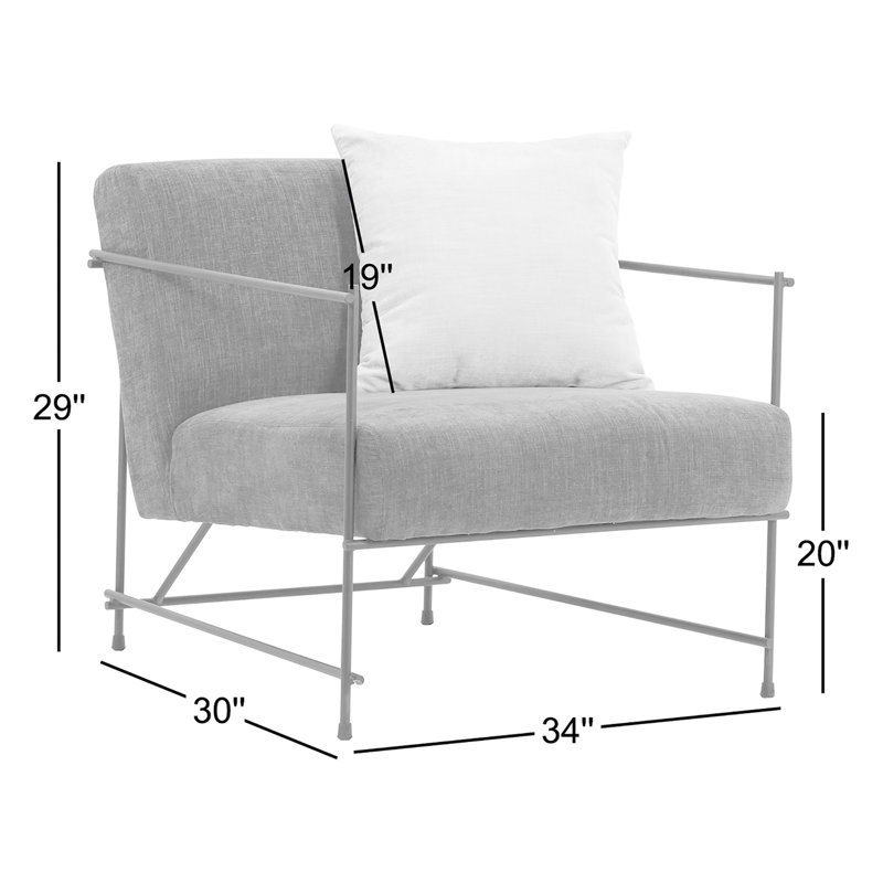 Sevilla Denim Linen Upholstered Chair Black Iron Frame and Sky Blue Throw Pillow