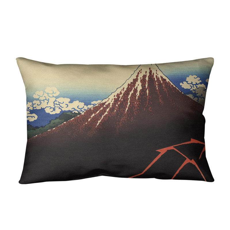Coussin lombaire katsushika hokusai, au-dessous du summit, 20 po x 14 po, Rouge / Bleu, Bourre en polyester