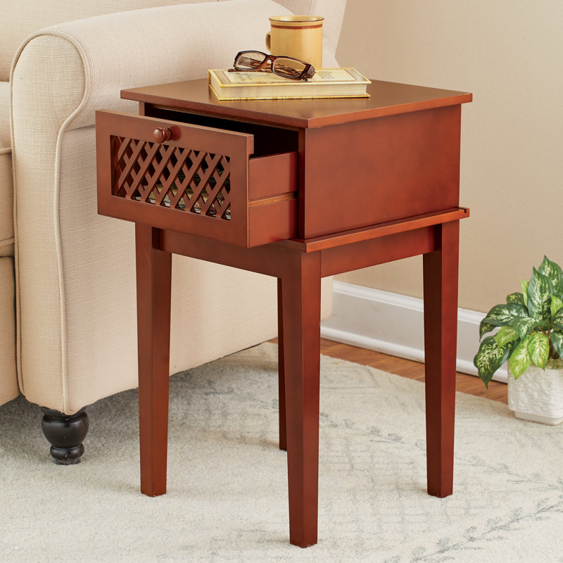 Elegant Wooden Lattice Side Table with Drawer