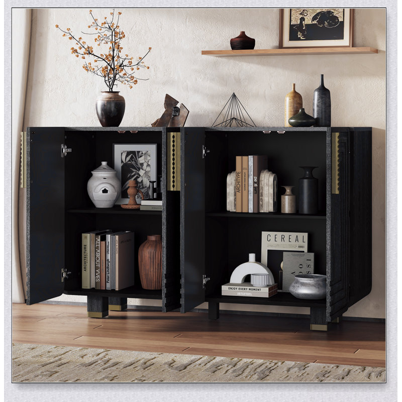 Buffet rétro de 54 pouces avec tablettes réglables, buffet cannelé rétro à 4 portes pour un rangement et une présentation élégants