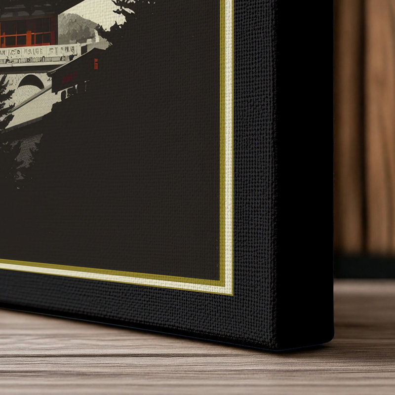 Pagoda in Silhouette Japandi - Wrapped Canvas, 36x24 - 91.4 x 61.0 cm, Black Border