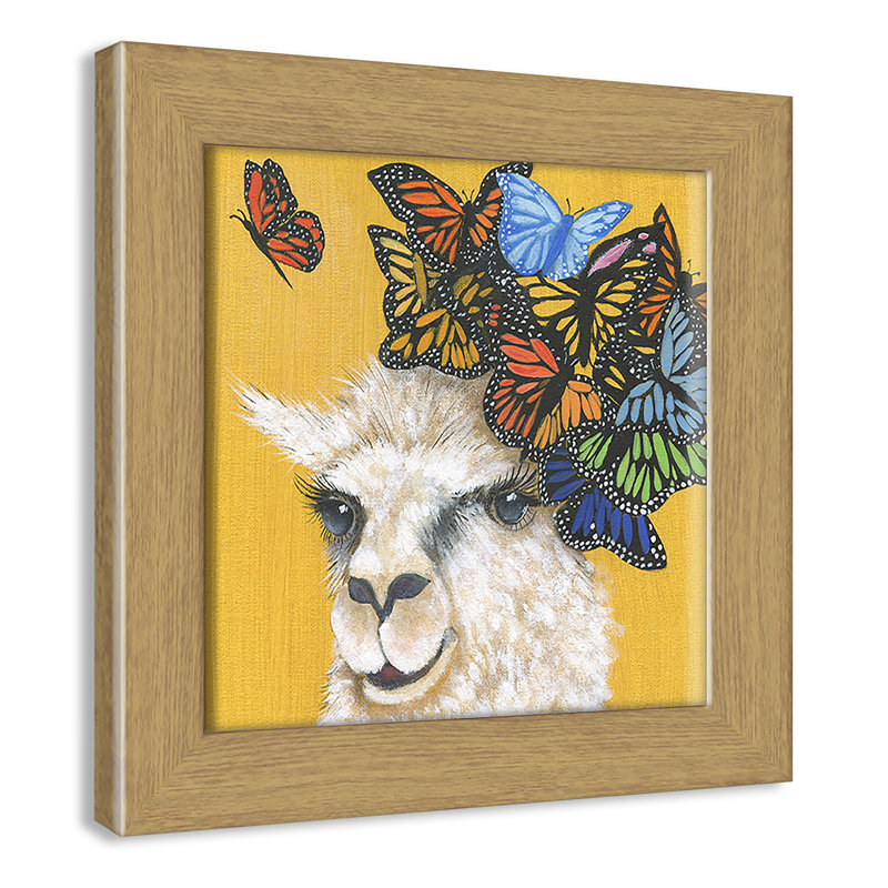 Art sur toile llama, H 10 po x l 10 po x P 0,625 po, Cadre en chêne