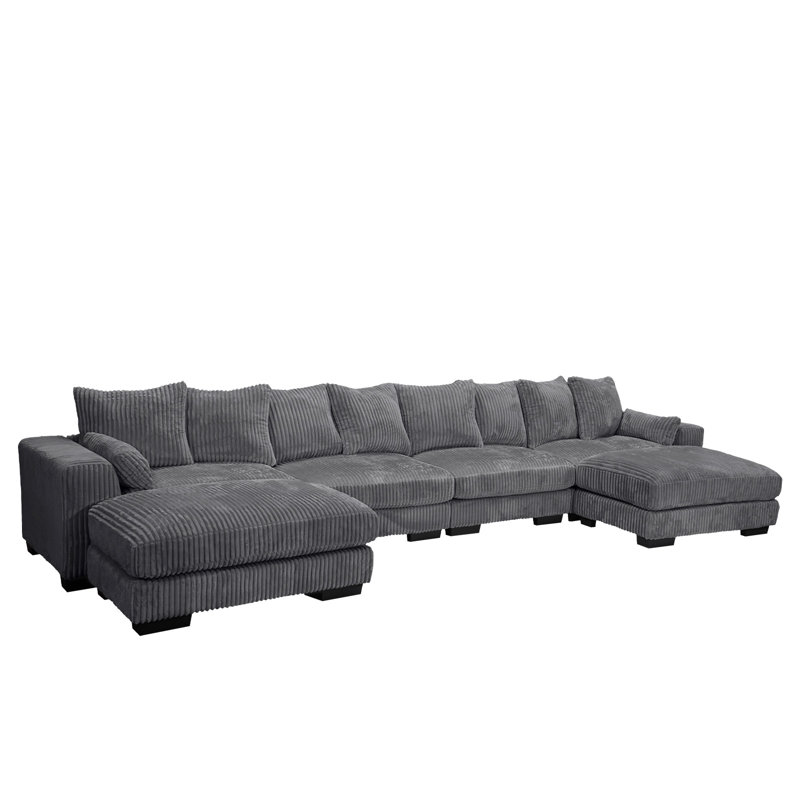 Canapé modulaire en velours côtelé à compression 182,4 po avec 2 repose-pieds 182,4 po, Gris