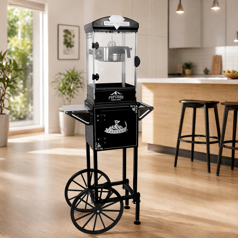 Machine à maïs soufflé avec chariot - Machine à maïs soufflé portable 10 oz pour cinéma maison et fêtes, Black
