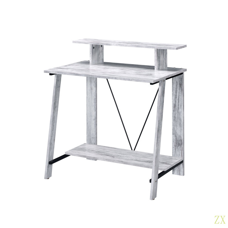 Writing Desk With Upper Shelf, Gray