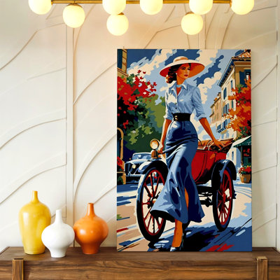 Fashion Lady Dress Hat Canvas Wall Art Print, White Red Minimalist Portrait Decorative Artwork For Living Room, Bedroom, Office, Hallway, And Apartment Gallery Decor, Modern Home Accent