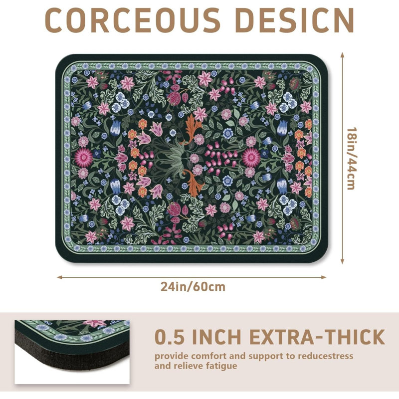 Tapis de vaisselle Vintage Floral 16 x 24 po, tapis de cuisine pour tapis de cuisine très grand et absorbant