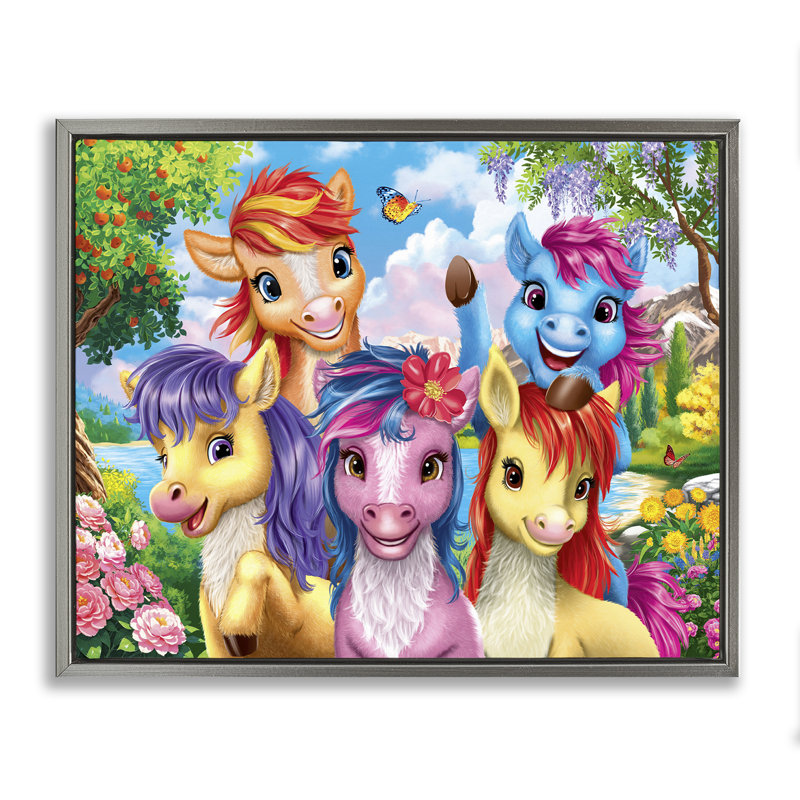  Art mural sur toile Bright Poneys par Image World, Cadre flottant gris lustré, H 17 po x l 21 po